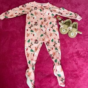 Pink Christmas Print Kids One Piece
